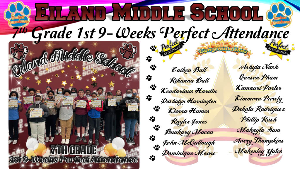 7th Grade 1st 9-Weeks Perfect Attendance