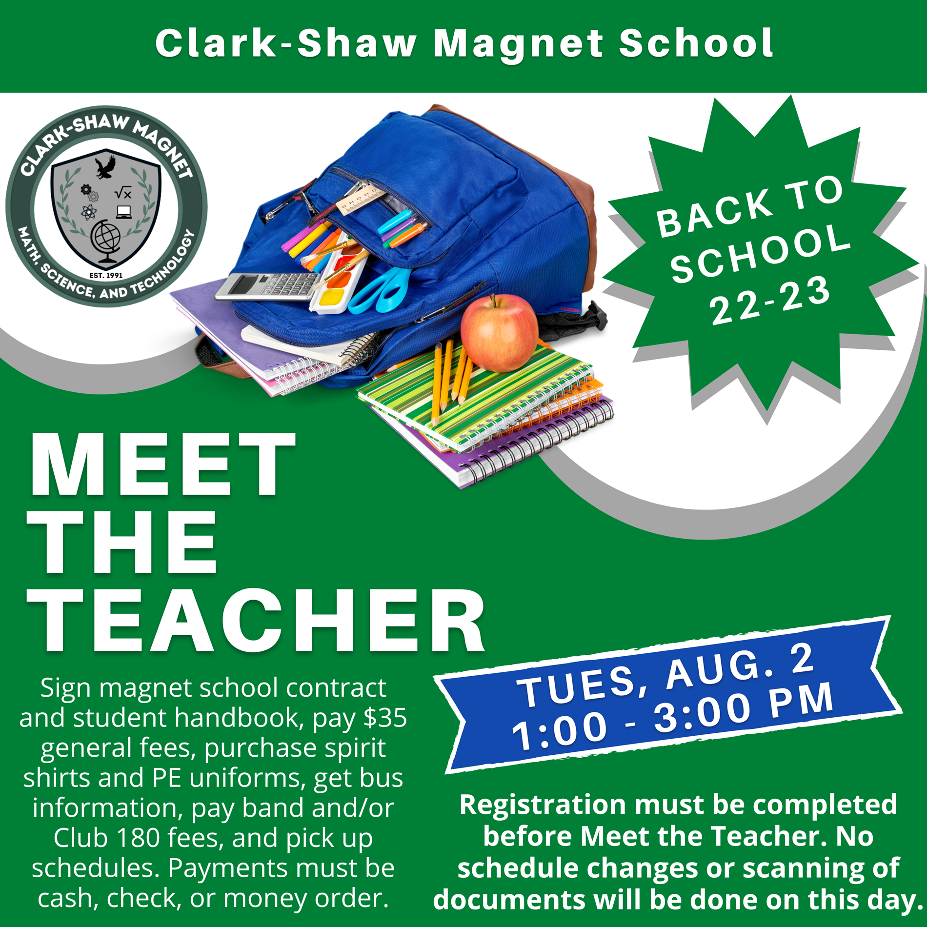 Meet the Teacher event August 2 1-3