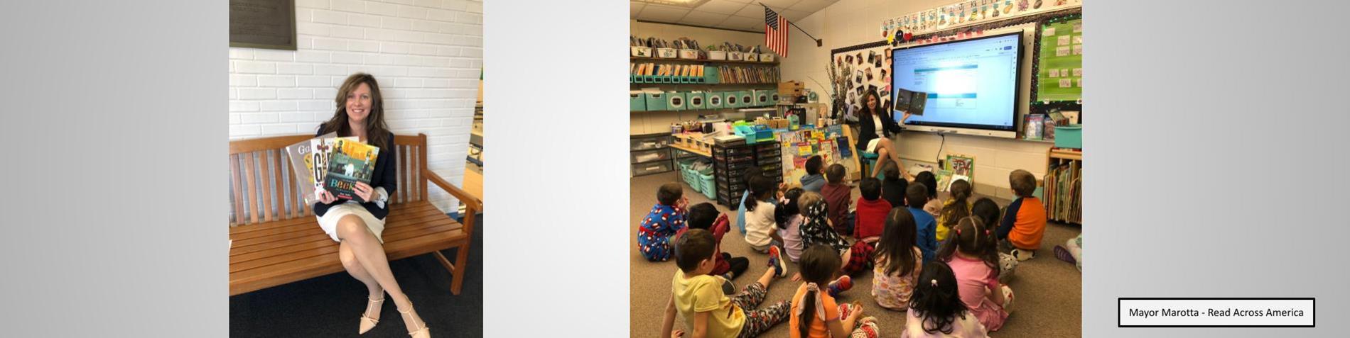 Mayor Marotta reading to students on Read Across America day