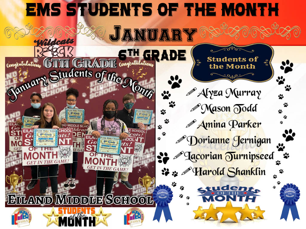 January 6th Grade Students of the Month 
