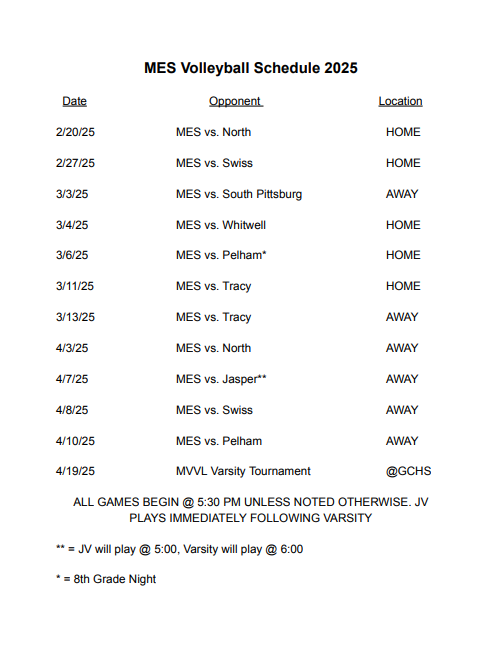 Volleyball Schedule