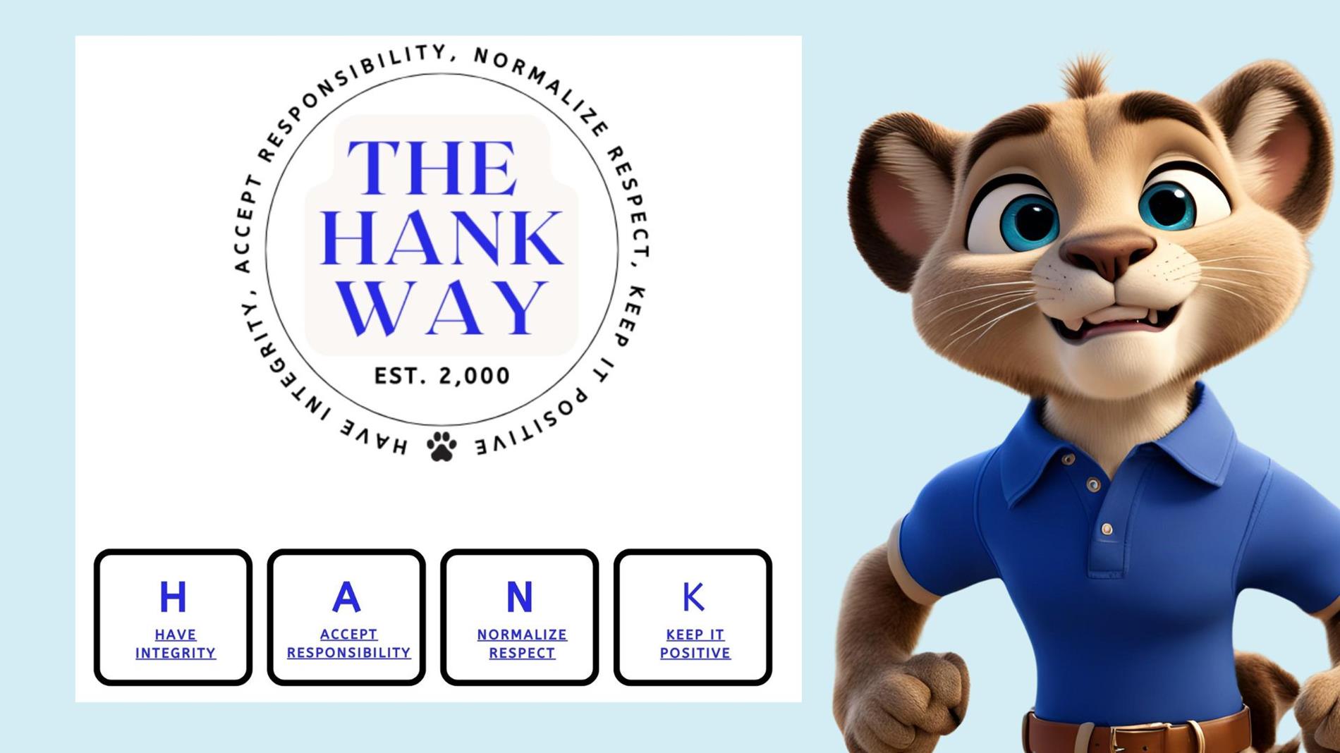 The Hank Way... Have Integrity, Accept Responsibilty, Normalize Respect, Keep it Positive