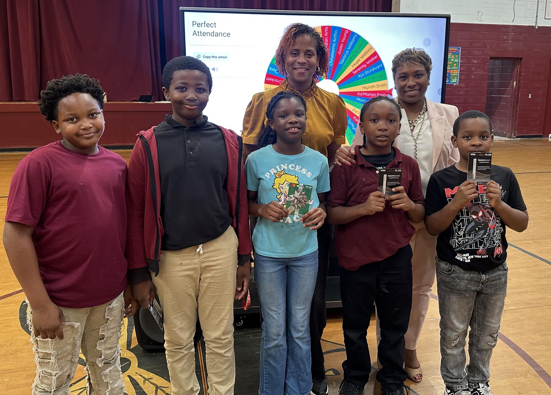 Amarion Maye, Ka'Marius Seals, Kortney Crockett, Jayceon Evans, and Ayden Green = Perfect Attendance Winners