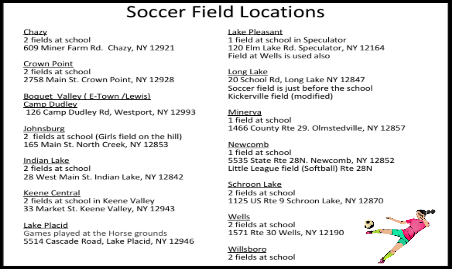 Soccer Field Locations Soccer Field Locations