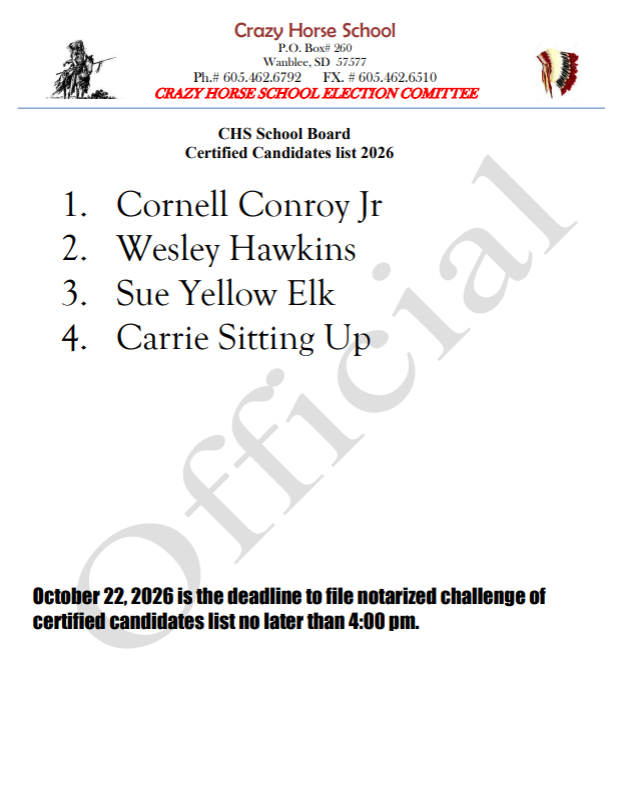  A list for certified Candidates for 2026 School Board Election