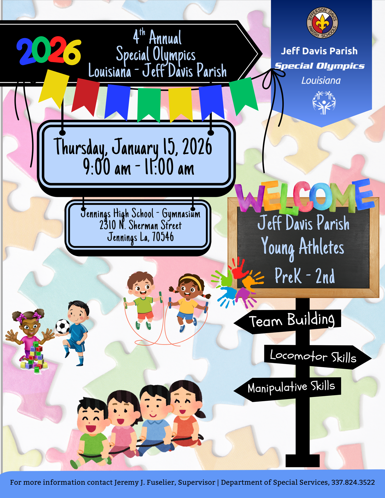 Special Olympics Youth Games will be held at Jennings High School on Thursday, January 15, 2025 from 9 - 11 a.m. 