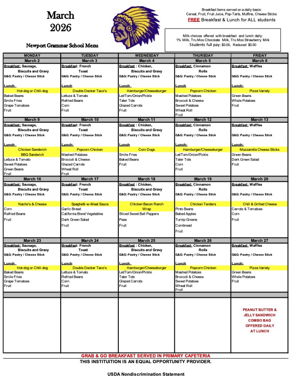 March 2026 Menu March 2026 Menu