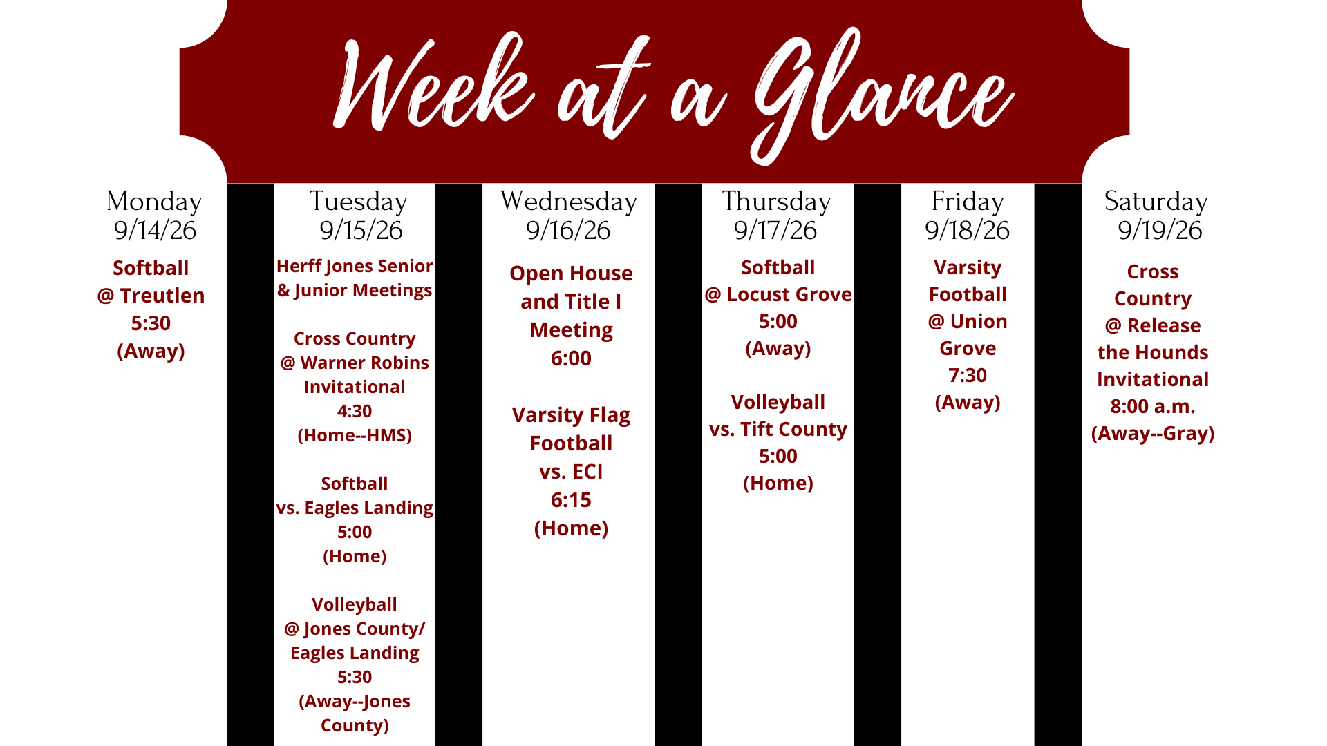 Week at a Glance Sept. 14-Sept. 19