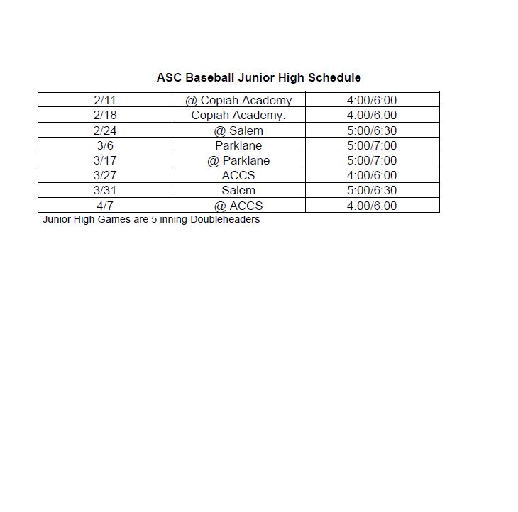 JV Baseball Schedule