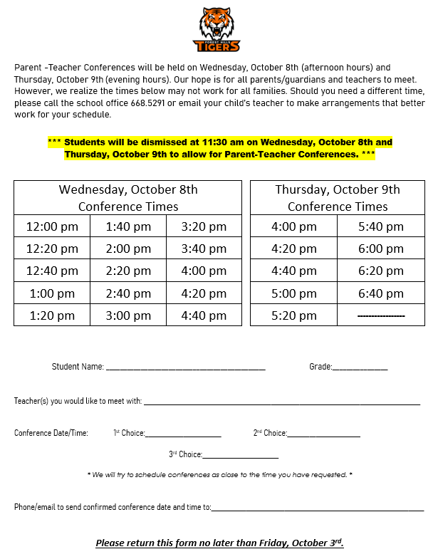 Parent teacher conference form 