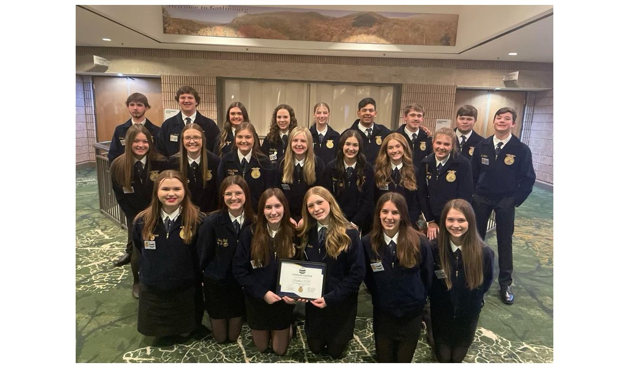 FFA club members pictures after winning Superior Chapter and Platinum PLOW awards.