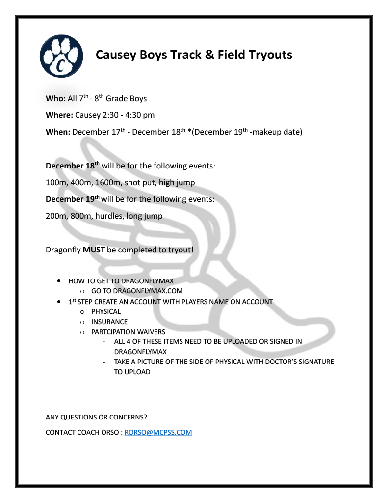 Boys Track Tryout Info