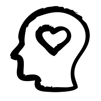 line art of a heart inside a head shape