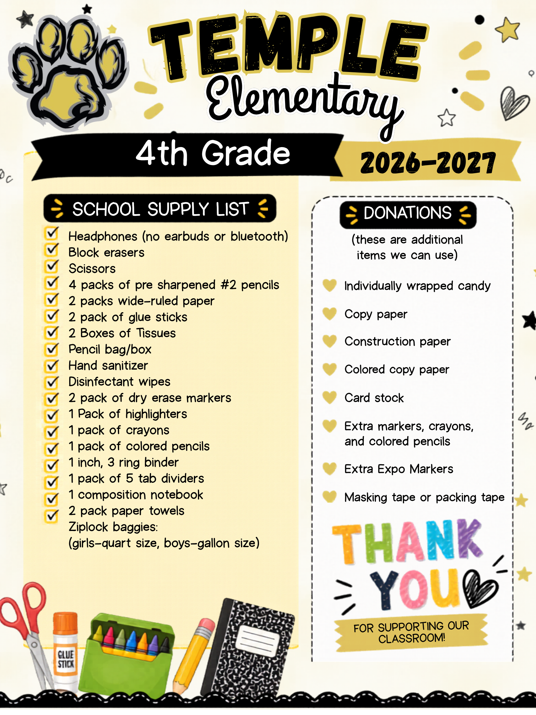 4th Grade Supply List 26-27 4th Grade Supply List 26-27