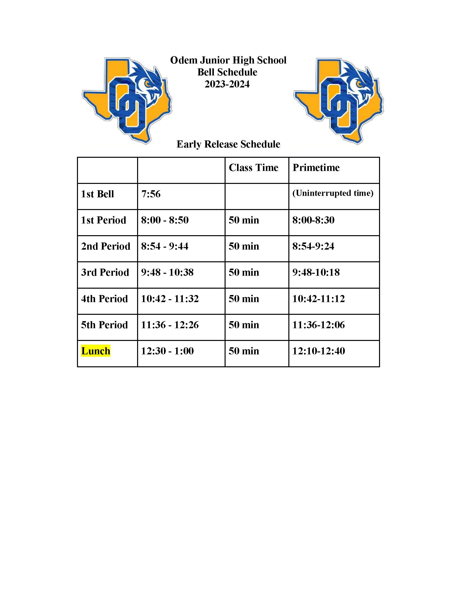 Early Release Schedule