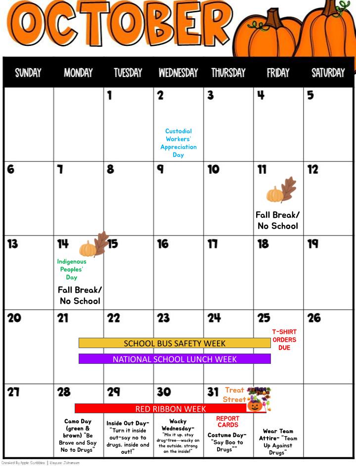 OCTOBER CALENDAR (ENGLISH)