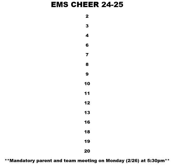 2024-2025 EMS Cheer Tryout Results