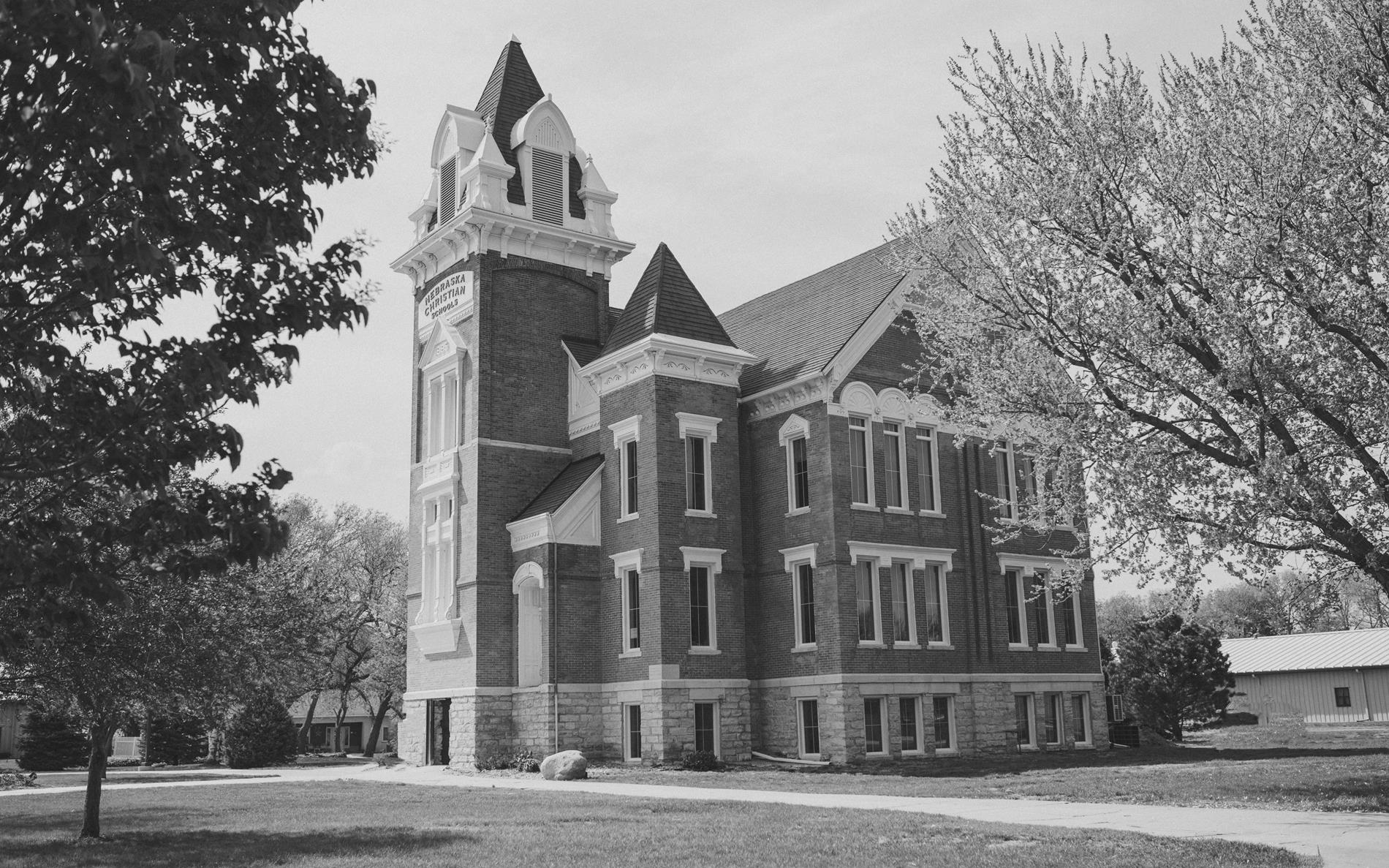 Administration Building in black and white