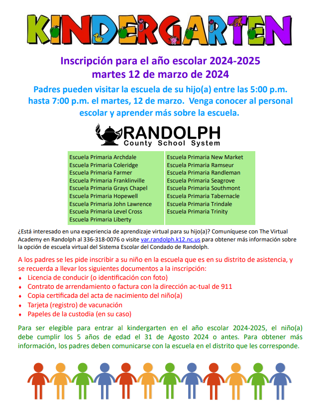 Spanish Kindergarten Parent Night Information for March 12, 2024