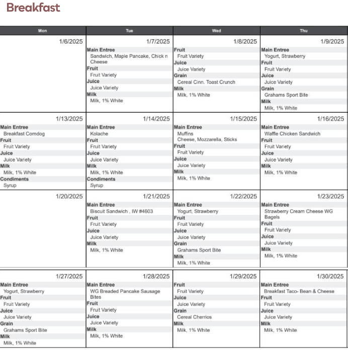 JAN BREAKFAST MENU