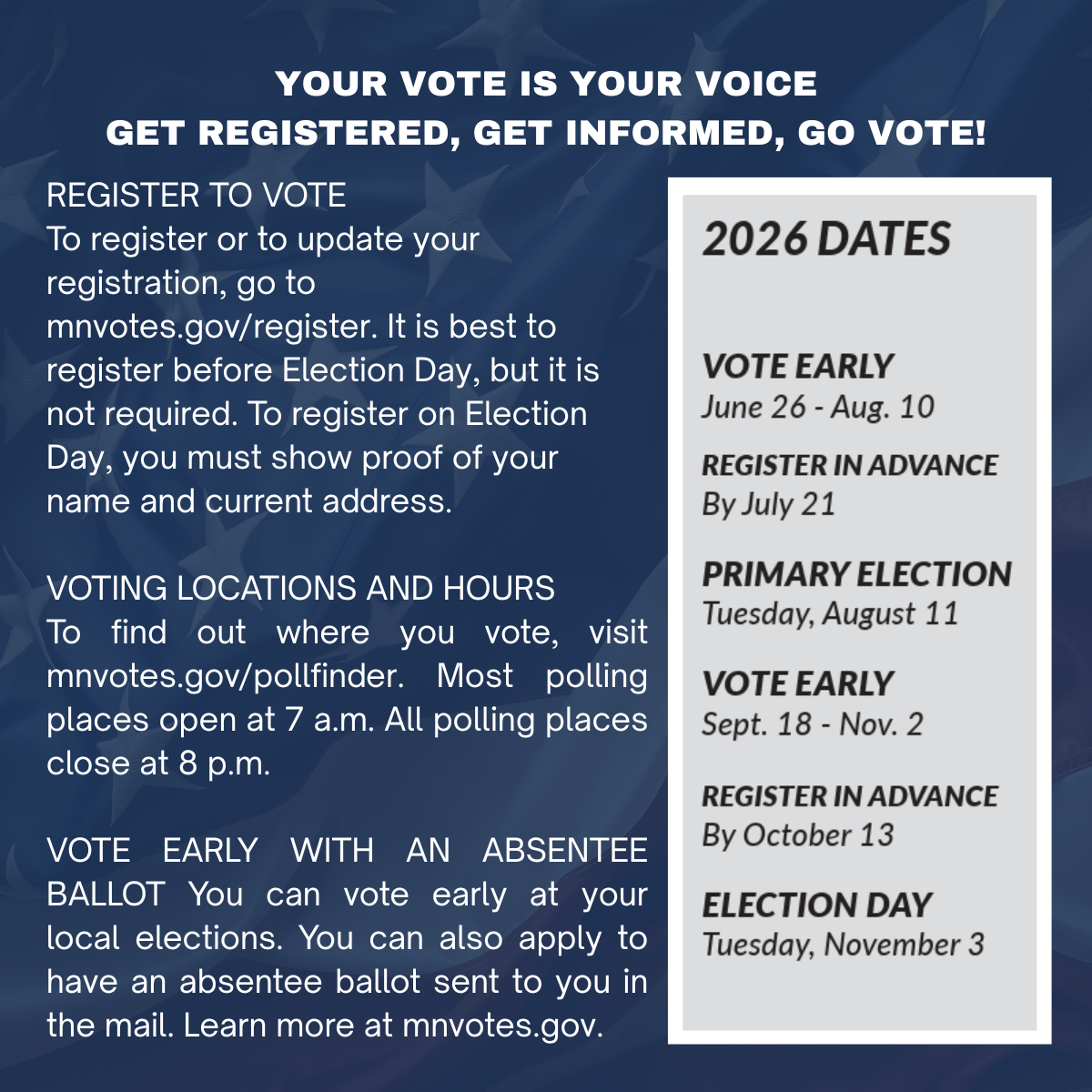 Vote early and register mnvotes.gov