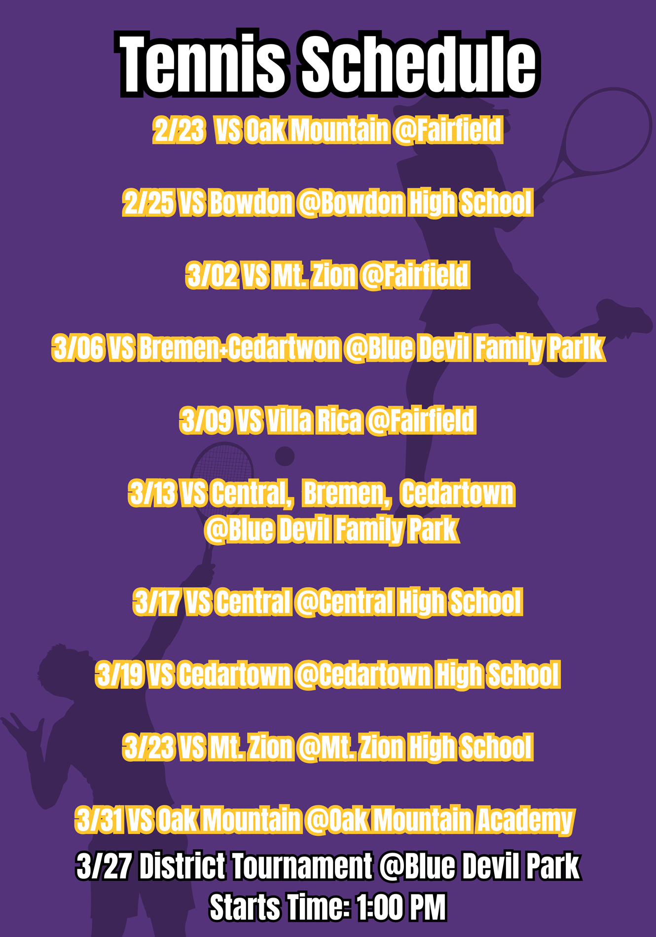 Tennis Schedule 2026