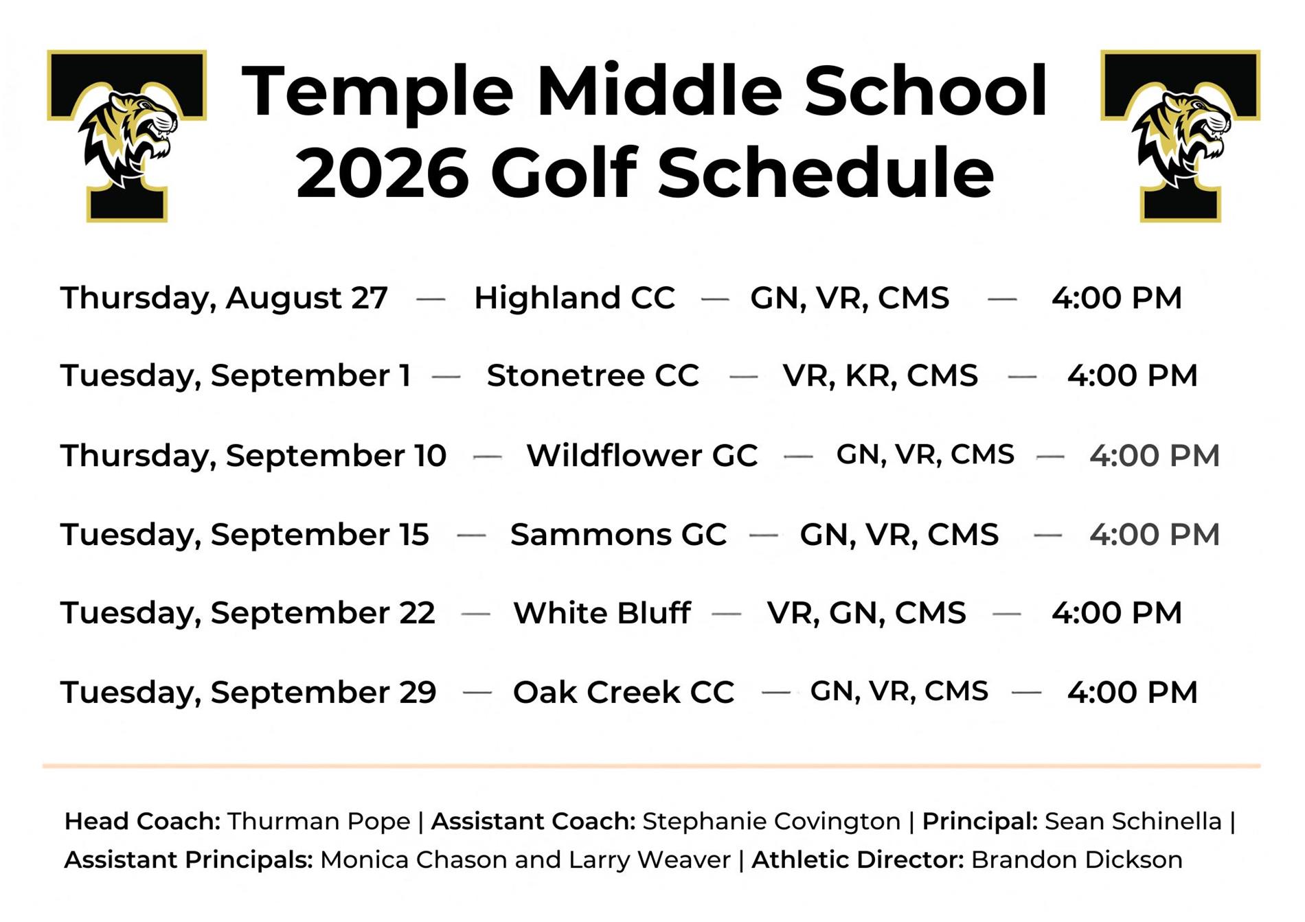 Golf Schedule