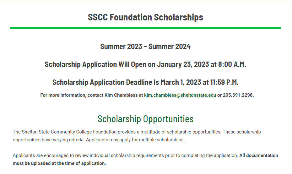 Shelton State Foundation Scholarships 