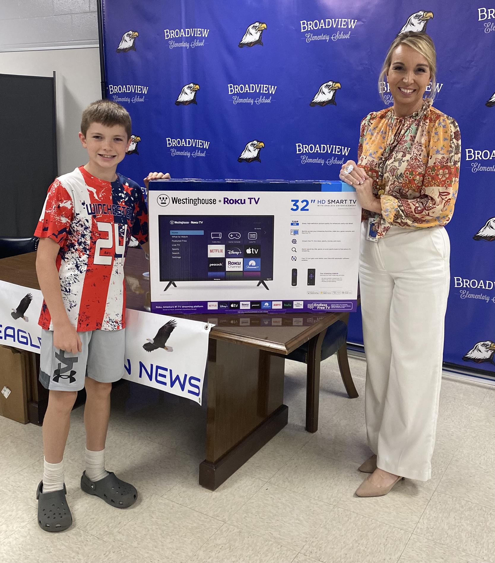 Congratulations and thank you to our top fundraiser, Jacob Sons, during our annual walkathon. He won a TV and will be principal for a day in the near future!