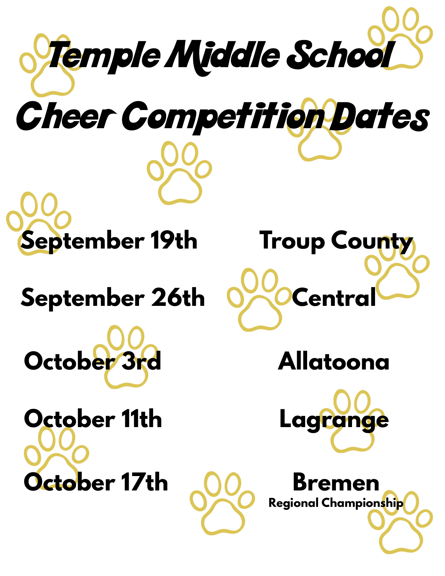 Cheer Compet¡tion Dates