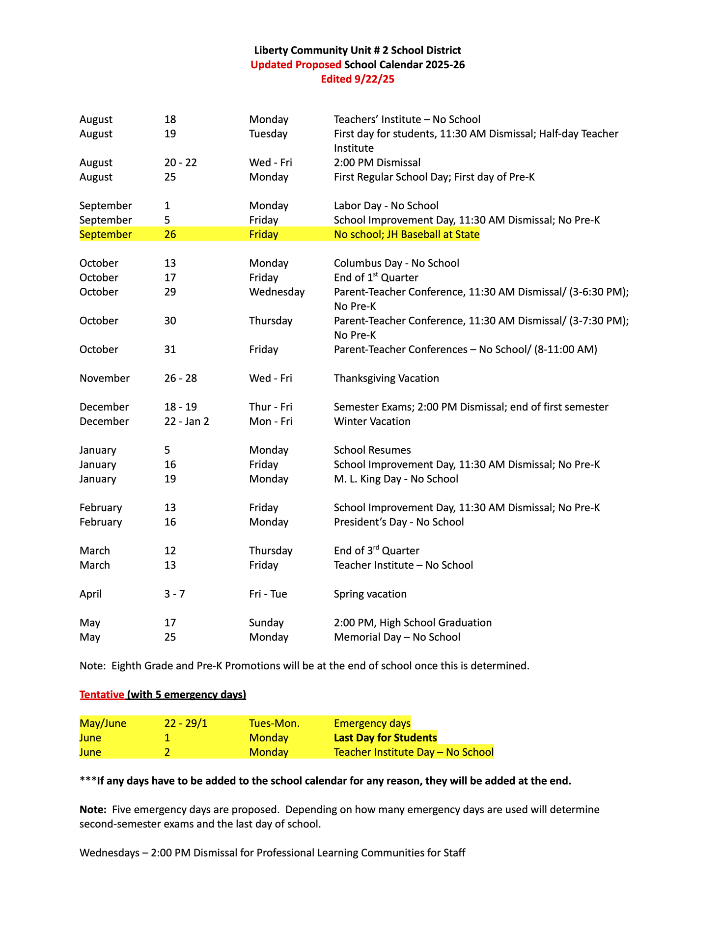 Updated 25-26 Calendar