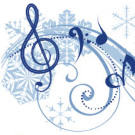 Musical notes, treble clef, and snowflakes 