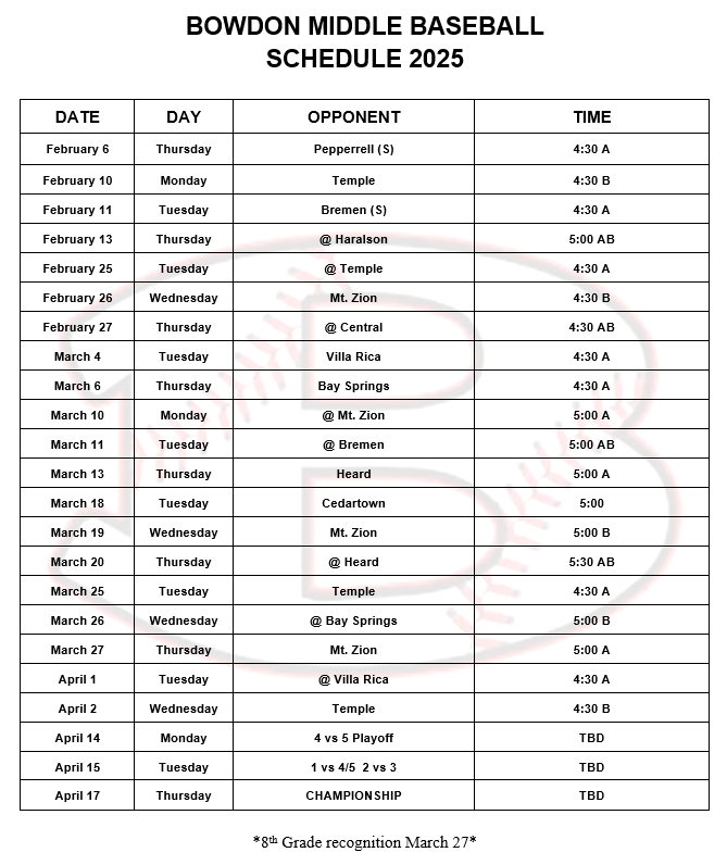 2025 Baseball Schedule