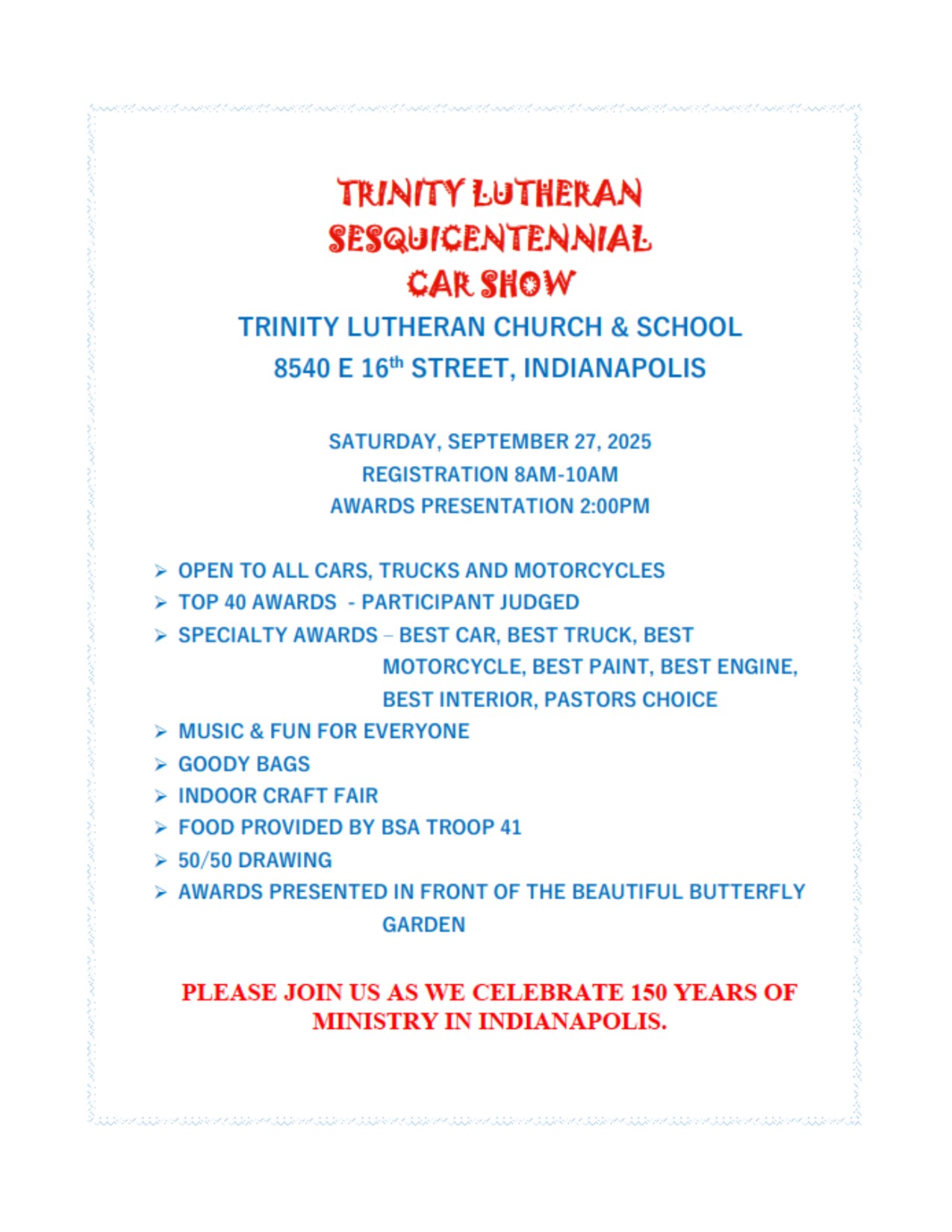 TLC Sesquicentennial Car Show Info Sheet TLC Sesquicentennial Car Show Info Sheet