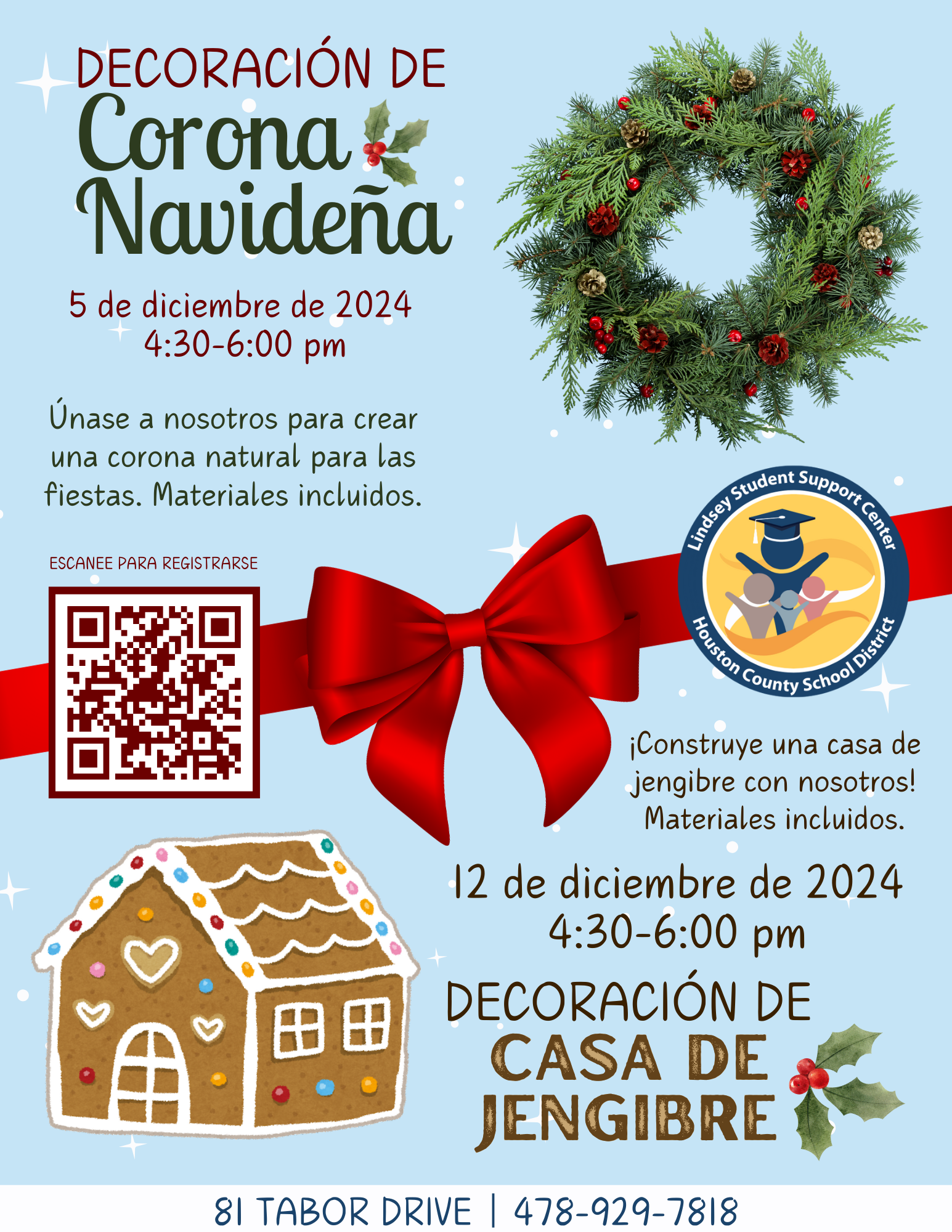 Holiday Wreath and Gingerbread House Decorating (Spanish)