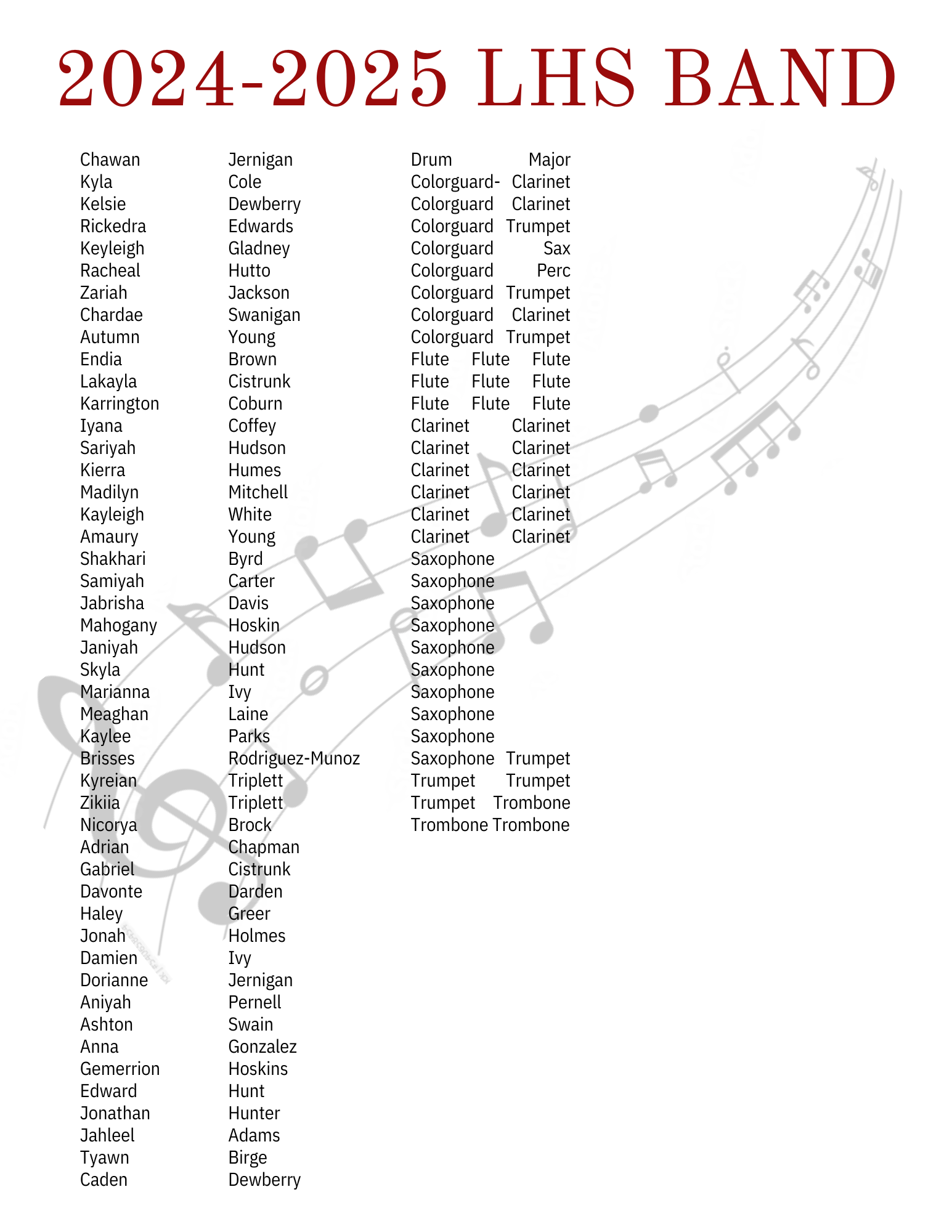 2024-2025 Band Roster Page 1