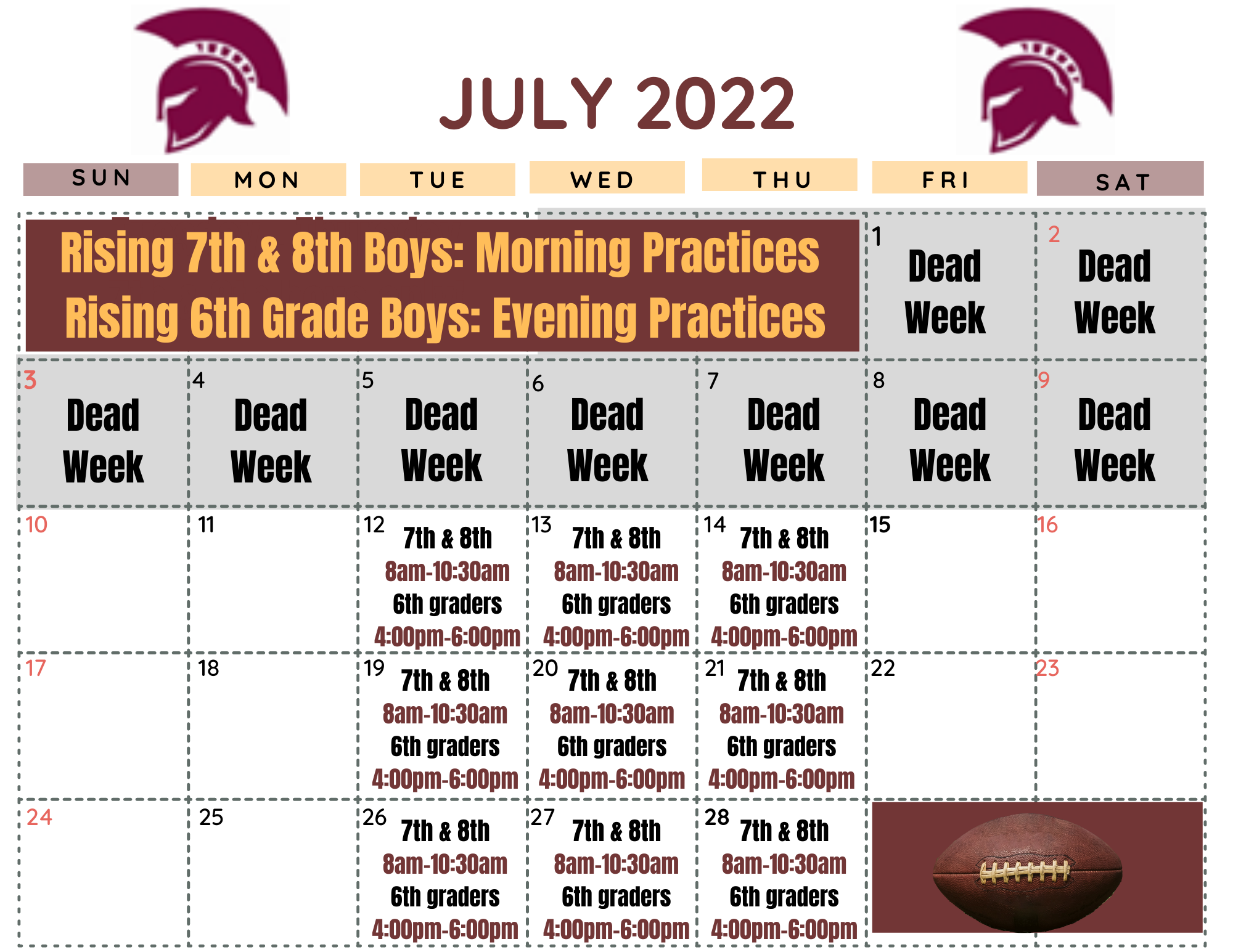 CMS July Football Schedules for Rising 6th, 7th, and 8th Graders 