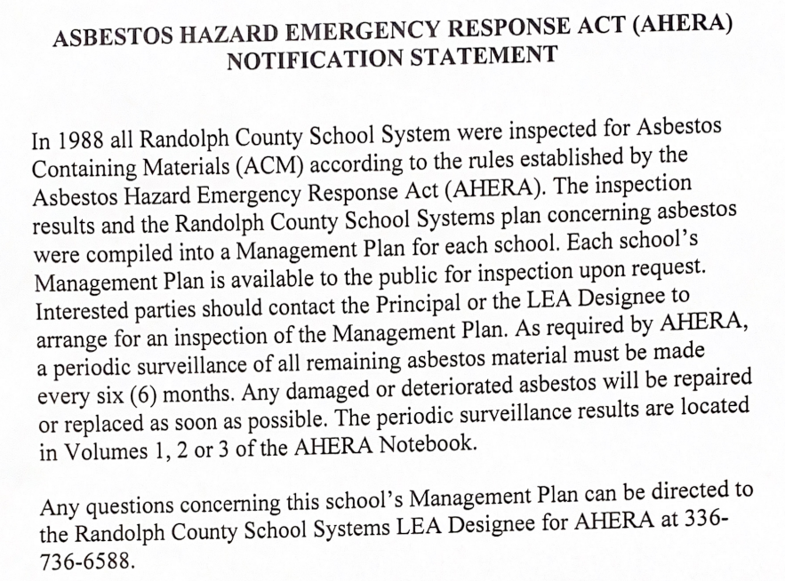 Asbestos Hazard Emergency Response Act Notification Statement
