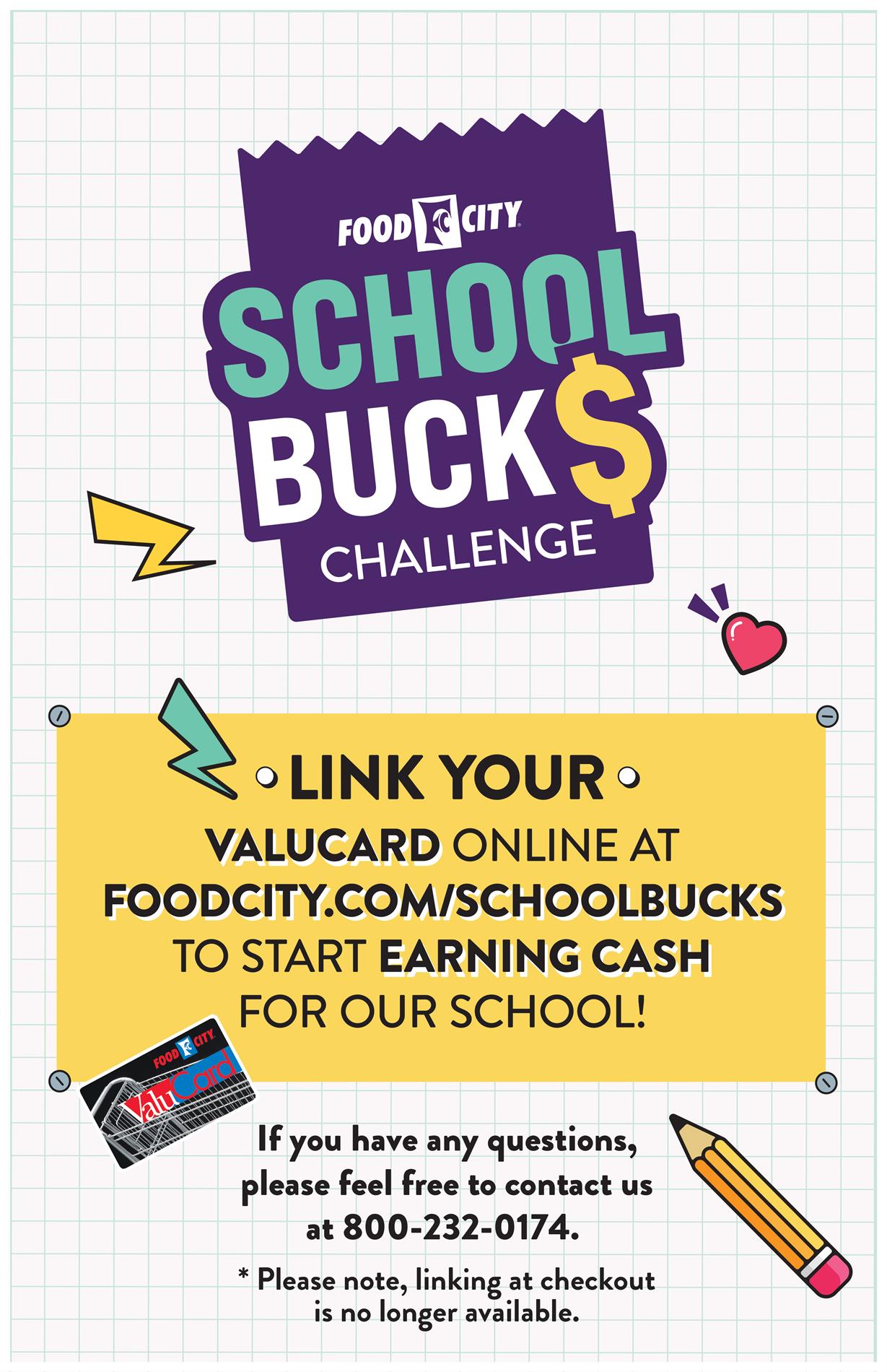 Register your Food City card for the school to receive School Bucks