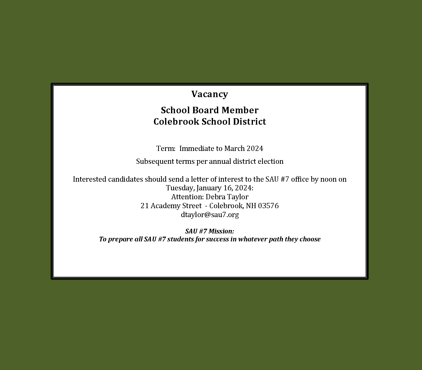 Colebrook School Board