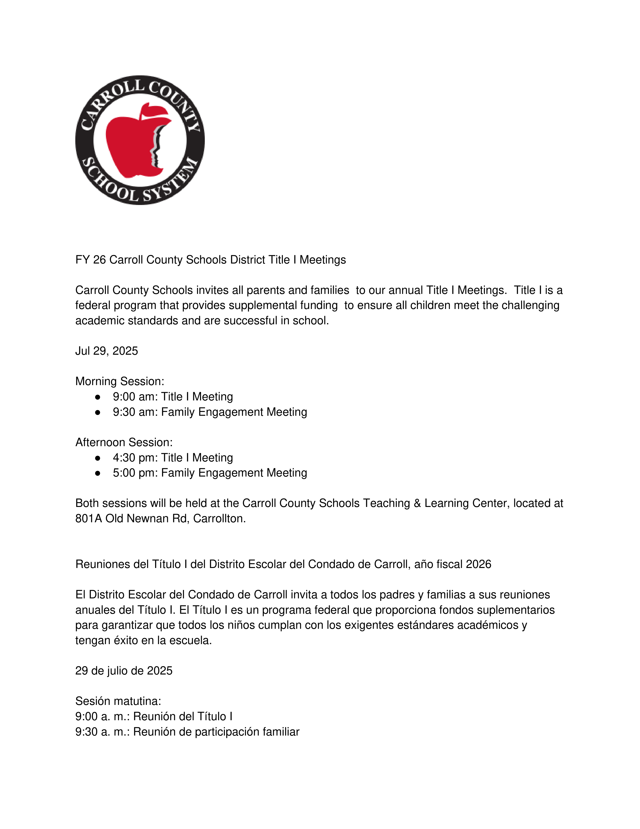 FY 26 Annual Title I Meeting
