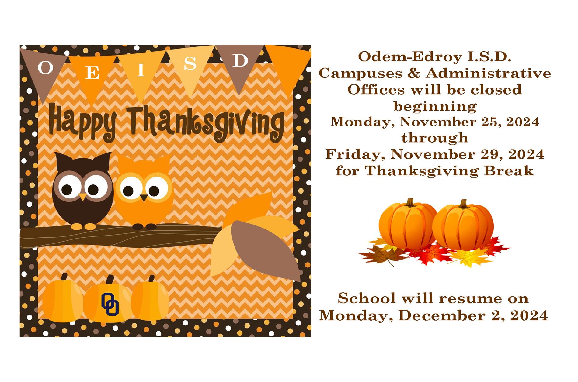 Thanksgiving Notice 2024 Nov. 20th Flyer