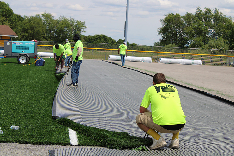 The turf being installed