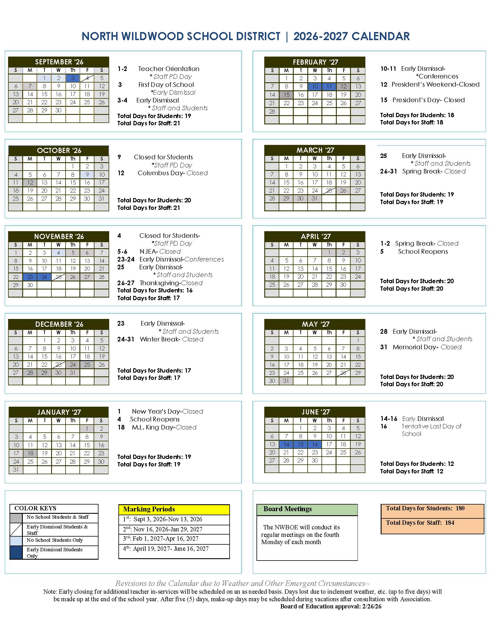 NWSD Calendar 2026 2027
