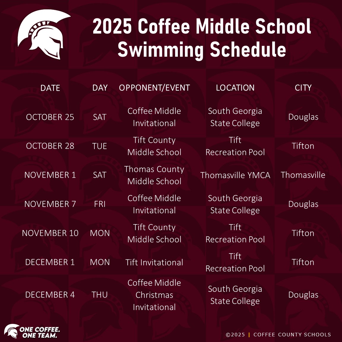 2025 CMS Swimming Schedule