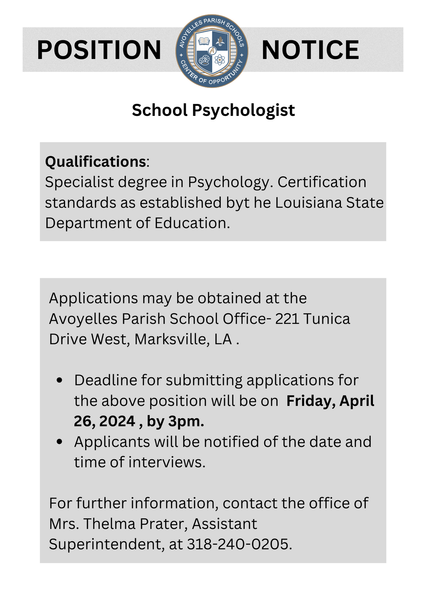 School Psychologist Vacancy