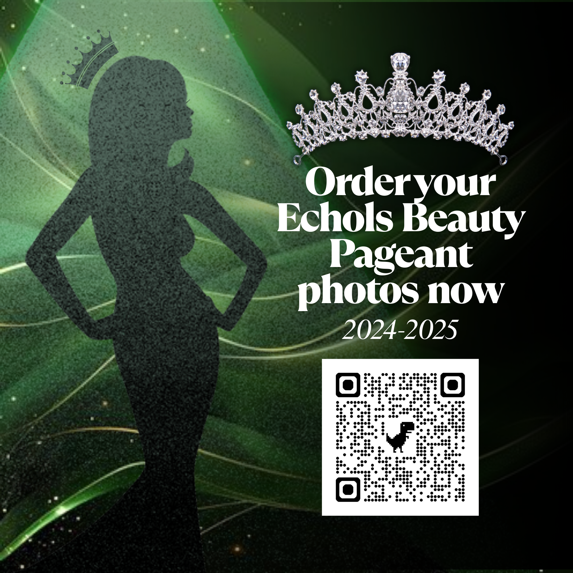Beauty pageant poster with a QR code linking to a website.