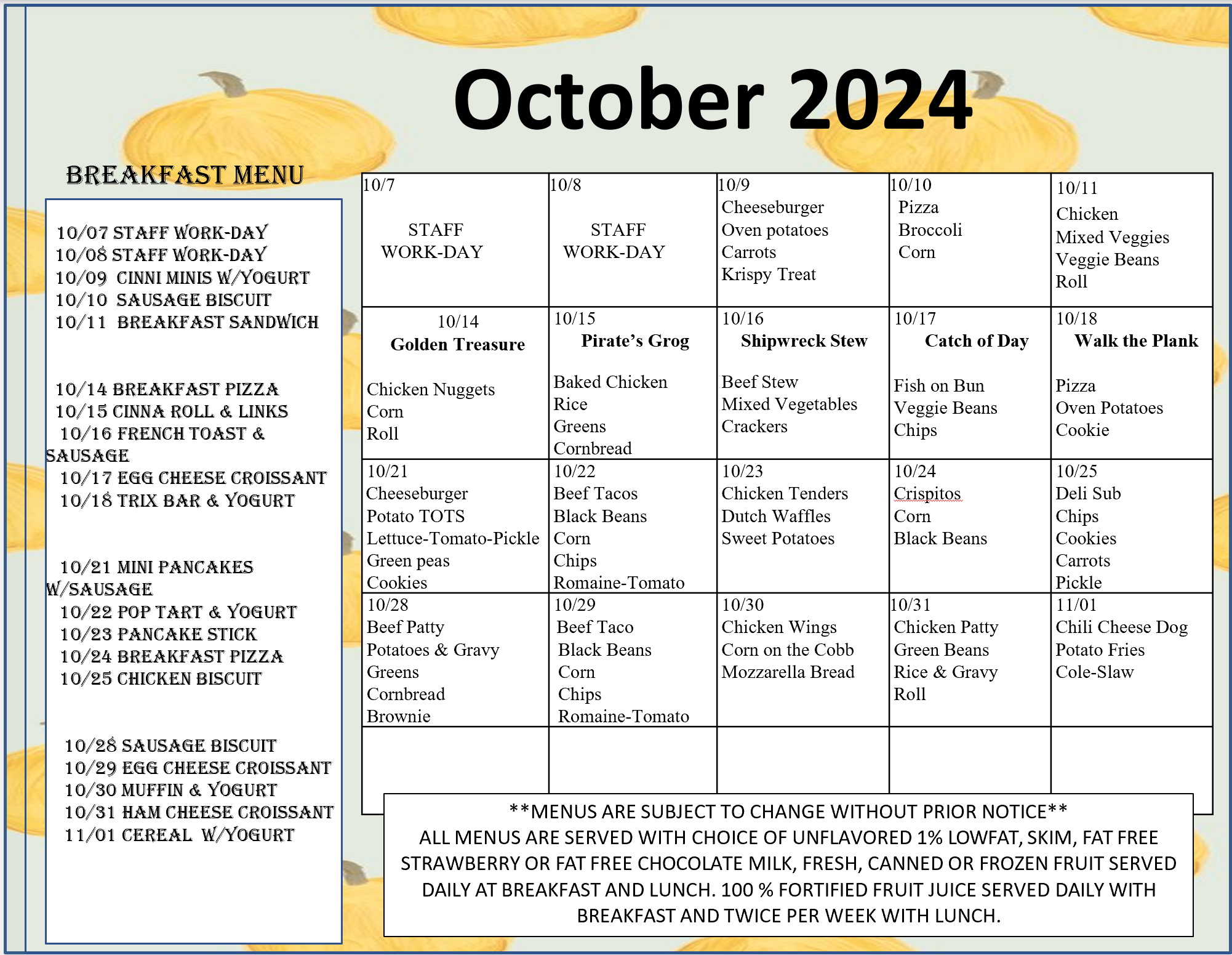 October Menu