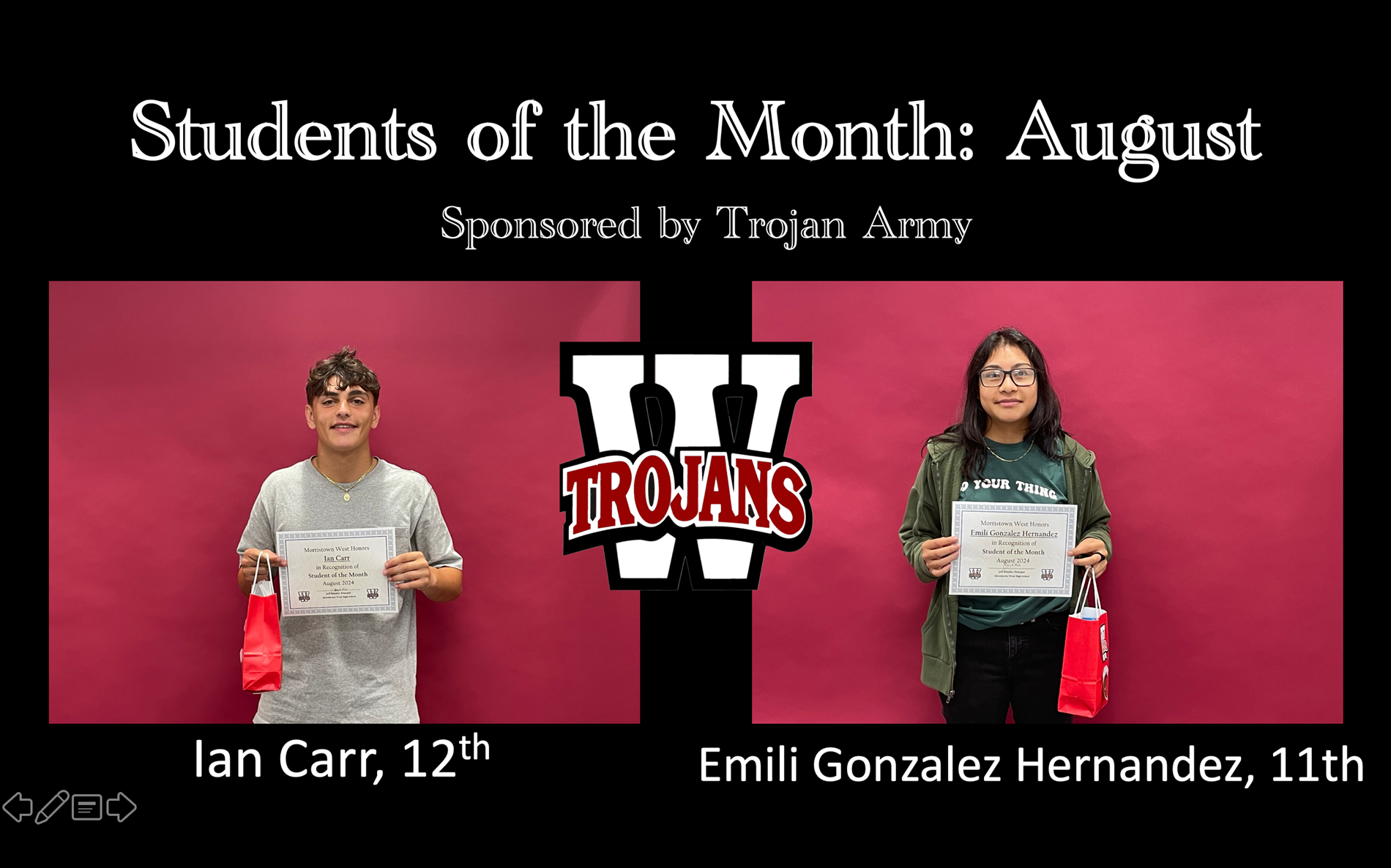 students of the month of August: Ian Carr, Emily Gonzalez