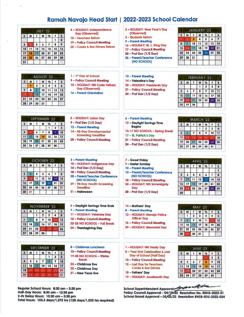 Head Start School Calendar 2022-2023
